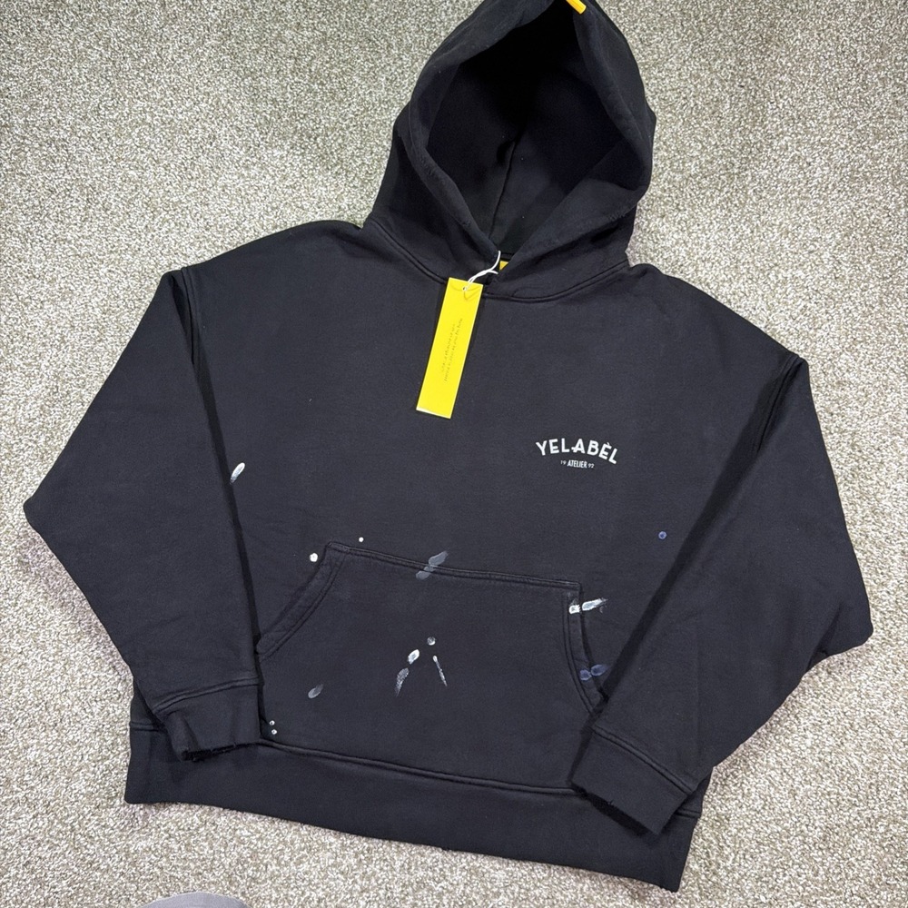 Yelabel Atelier Yellow Label Co New Heavyweight Black Hoodie with Paint Size M/L